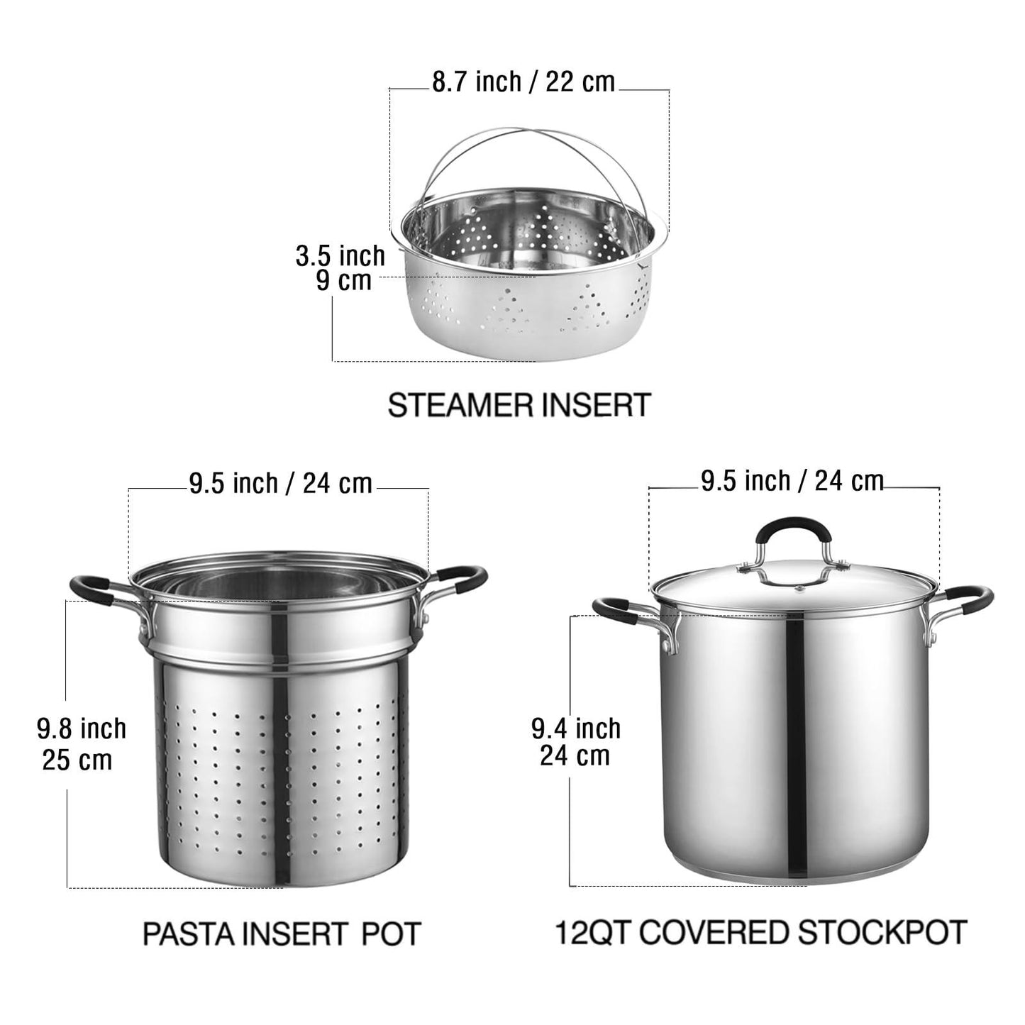Cook N Home 4-Piece Stainless Steel Pasta Cooker Steamer Multipots, 12 Quart, Silver - CookCave