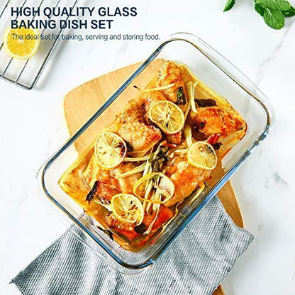 8-Piece Deep Glass Baking Dish Set with Plastic lids,Rectangular Glass Bakeware Set with Lids, Baking Pans for Lasagna, Leftovers, Cooking, Kitchen, Freezer-to-Oven and Dishwasher, Gray - CookCave