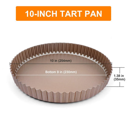 Luckypai 10 Inch Tart Pan with Removable Loose Bottom, Non-Stick Carbon Steel Pie and Quiche Pan for Oven Baking, Heavy Duty Fluted Edges Round Baking Pan - CookCave