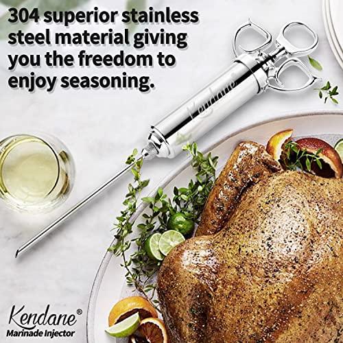 Meat Injector Syringe 2-oz Marinade Flavor Barrel 304 Stainless Steel with 3 Marinade Needles for BBQ Grill Smoker, Turkey, Fish, Brisket, Paper Silicone Brush and Instruction Included by Kendane - CookCave