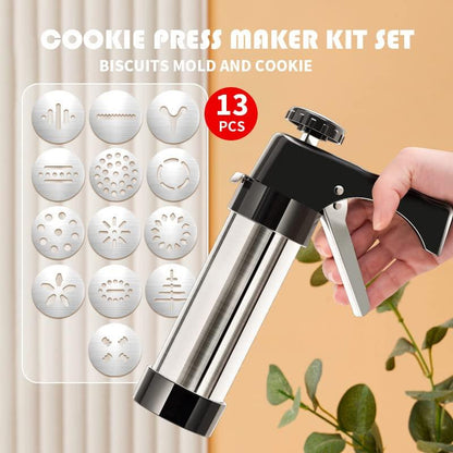 Cookie Press,Cookie Press For Baking-Stainless Steel Cookie Press Gun+13 Cookie Discs+8 Icing Nozzles,Spritz Cookie Press Gun Kit for Making and Decorating Cookies - CookCave