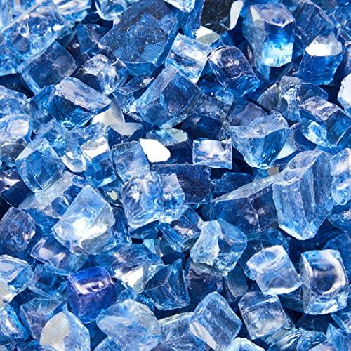 WO Outdoor Tempered Glass 1/2" inch High Heat Fire Rocks for Gas or Natural Fire Pit Table, Propane Fireplace, Safe for Outdoors and Indoor, 10 lb. - 10 Pounds (Pacific Blue Reflective) - CookCave