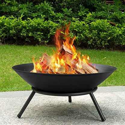 AMAGABELI GARDEN & HOME Fire Pit Outdoor Wood Burning Fire Bowl 22.6in with A Drain Hole Fireplace Extra Deep Large Round Outside Backyard Deck Camping Heavy Duty Metal Grate Rustproof - CookCave