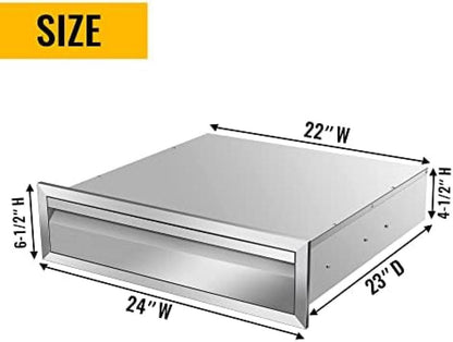 Outdoor Kitchen Drawers, Flush Mount Double BBQ Access Drawers Stainless Steel with Recessed Handle, BBQ Island Drawers for Outdoor Kitchens Or Grill Station,-24W X 6.5H X 23D Inch - CookCave