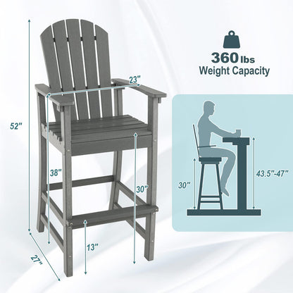 Giantex Outdoor HDPE Bar Stool, Tall Adirondack Chair with Armrests and Footrest, 30 Inches Counter Height Bar Stool for Garden, Backyard, Weather Resistance, Easy Maintenance (2, Gray) - CookCave