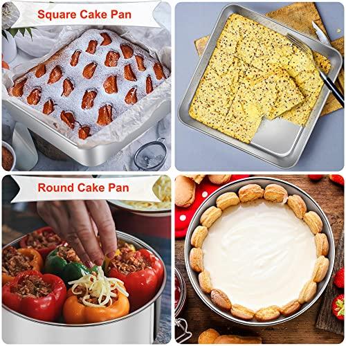 TeamFar Bakeware Sets of 7, Stainless Steel Bakeware Sets for Oven, Baking Sheet & Toaster Oven Pan, Square & Round Cake Pan, Muffin Pan & Loaf Pan, Lasagna Pan, Healthy & Sturdy, Dishwasher Safe - CookCave
