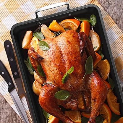 NutriChef Non Stick Roasting Pan with Wire Handle, Carbon Steel Material, Turkey Chicken Roasting Pan Great for Thanksgiving Dinners, Tender Roast, Deep Dishes, and More - CookCave
