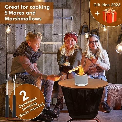 Concrete Tabletop Fire Pit Bowl, Table Top Portable Rubbing Alcohol Fireplace Indoor Outdoor Decor Long Time Burning Smokeless Odorless Housewarming Gift for Patio Balcony with Extinguisher - CookCave