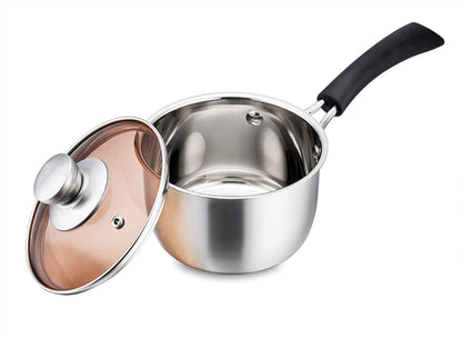 P&P CHEF 1 Quart Saucepan, Brushed Stainless Steel Saucepan with Lid, Small Sauce Pan for Home kitchen Restaurant Cooking, Easy Clean and Dishwasher Safe, Sliver, Brown, Black - CookCave