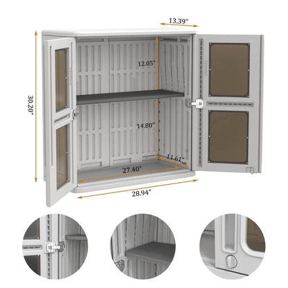 ADDOK Resin Wall Cabinet, 30.2 Inch Outdoor Storage Cabinet with Doors,Lockable Cabinet for Garage, Kitchen, Tool Room, Waterproof Storage Shed - CookCave