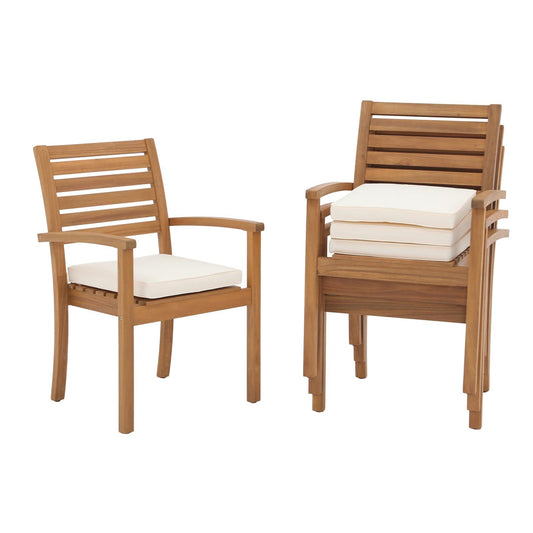 OC Orange-Casual Stackable Patio Dining Chairs Set of 4, Outdoor Acacia Wooden Chairs w/Armrest & Removeable Fabric Cushion, FSC Certified Wood, for Porch, Backyard, Garden, Indoor - CookCave