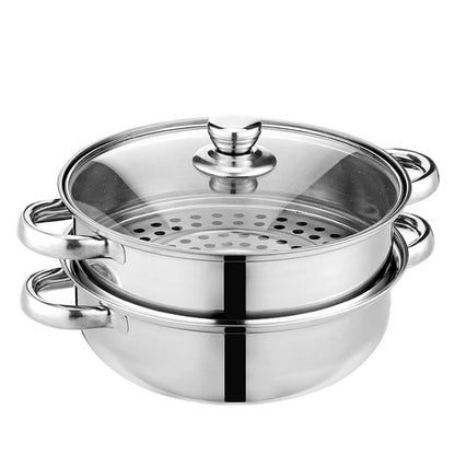 Steamer Pot for Cooking 11 inch Steamer Pot, 2-tier Multipurpose 18/8 Stainless Steel Steam Pot Cookware with Lid for Vegetable, Dumpling, Stock, Sauce, Food - CookCave