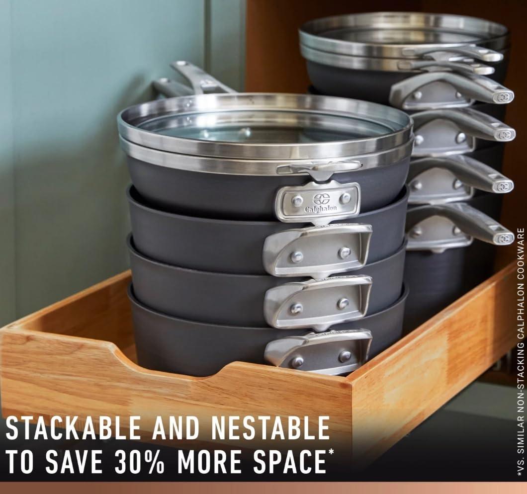 Calphalon Select Space-Saving Hard-Anodized Nonstick 9-Piece Cookware Set, Gray - CookCave