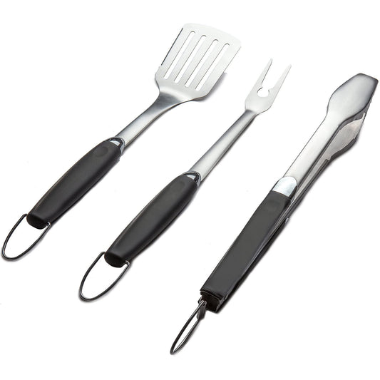 Simplistex 3 Piece Stainless Steel BBQ Grill Tool Set w/Tongs, Spatula & Fork - Accessories for Outdoor Barbecue Grills (3 Piece Set) - CookCave