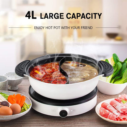 Hot Pot with Divider Non-Stick Shabu Shabu Pot for Induction Cooktop Two-flavor Cookware for 2-3 Person - CookCave