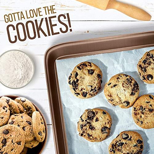 NutriChef Nonstick Cookie Sheet Baking Pan | 2pc Large and Medium Metal Oven Baking Tray - Professional Quality Kitchen Cooking Non-Stick Bake Trays w/Rimmed Borders, Guaranteed NOT to Wrap - CookCave