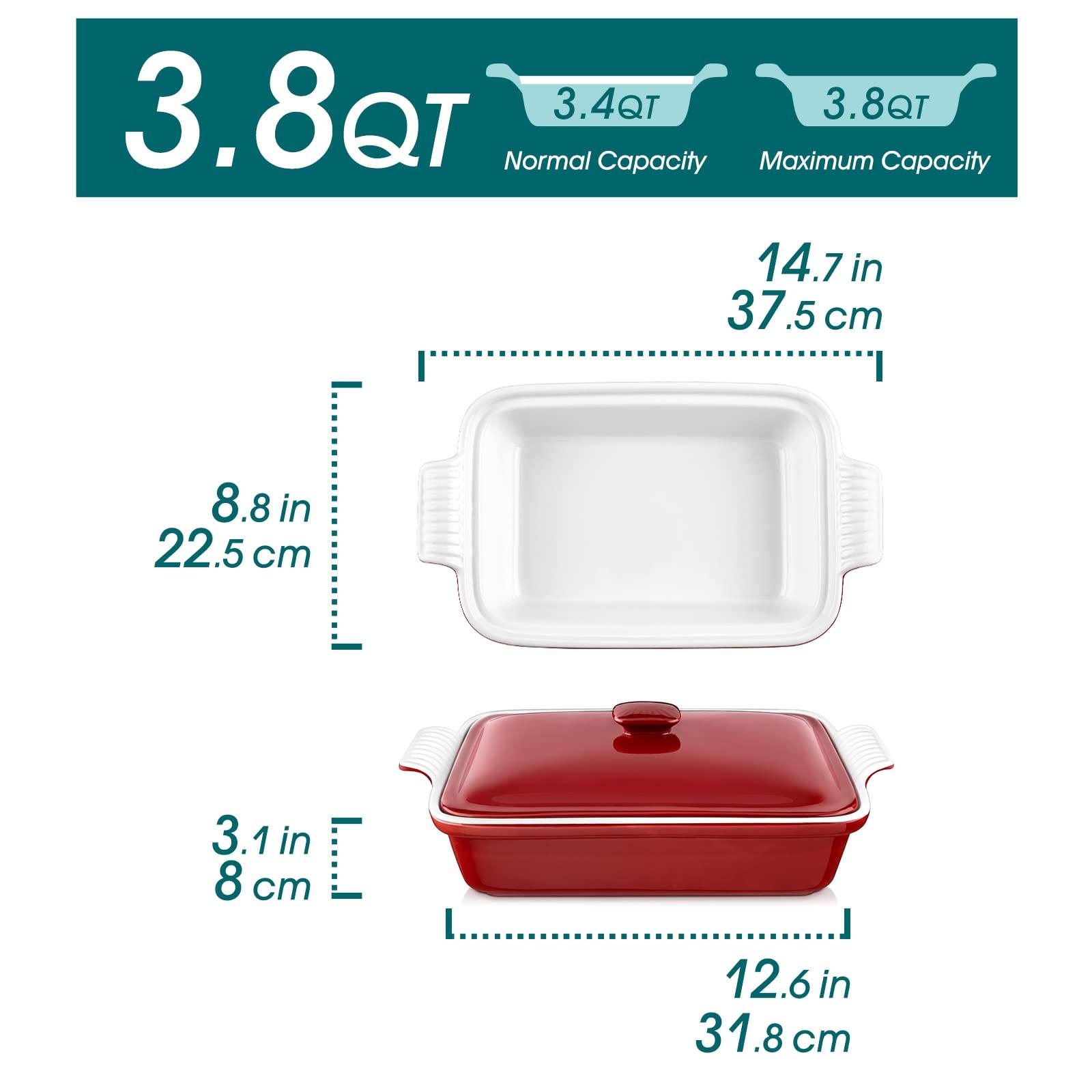 vancasso Blossom Casserole Dish , 13x9 Baking Dish , 3.8 Quart Casserole Dish Set Lasagna Pan Deep With Lid Oven Safe, Red - CookCave