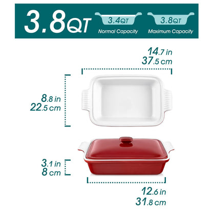 vancasso Blossom Casserole Dish , 13x9 Baking Dish , 3.8 Quart Casserole Dish Set Lasagna Pan Deep With Lid Oven Safe, Red - CookCave