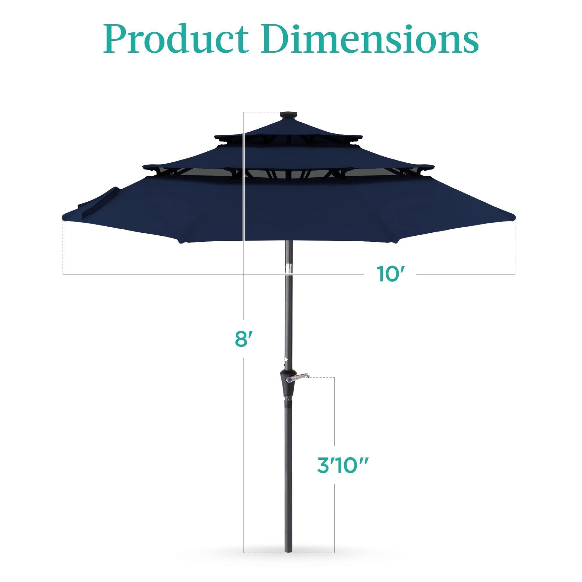 Best Choice Products 10ft 3-Tier Solar Patio Umbrella, Outdoor Market Sun Shade for Backyard, Deck, Poolside w/ 24 LED Lights, Tilt Adjustment, Easy Crank, 8 Ribs - Navy - CookCave