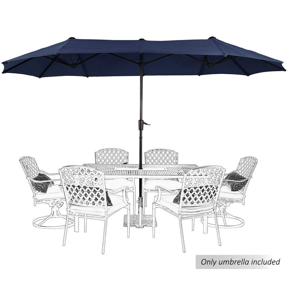 PHI VILLA 13ft Outdoor Market Umbrella Double-Sided Twin Large Patio Umbrella with Crank, Navy Blue - CookCave