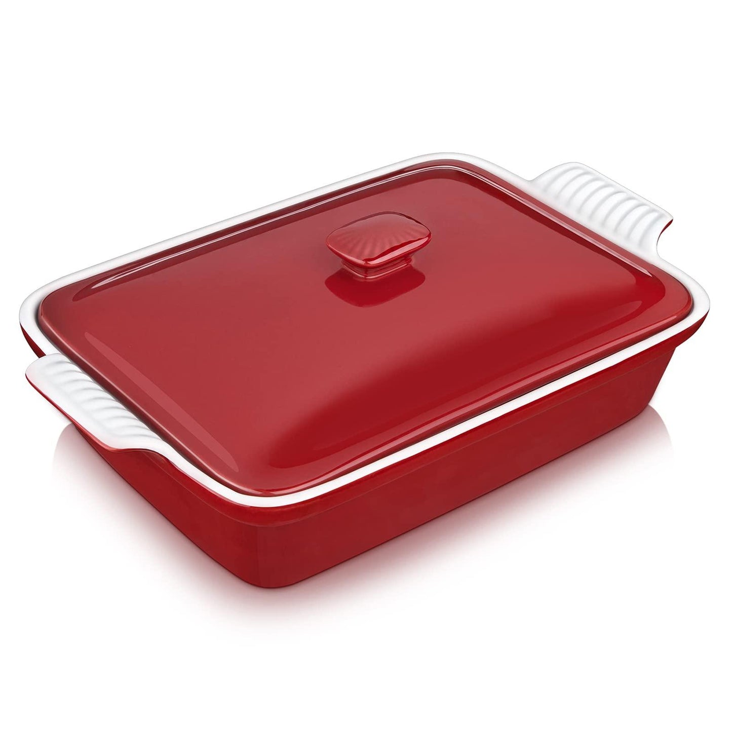 vancasso Blossom Casserole Dish , 13x9 Baking Dish , 3.8 Quart Casserole Dish Set Lasagna Pan Deep With Lid Oven Safe, Red - CookCave