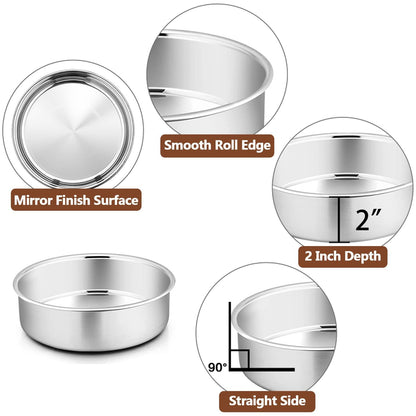 6 Inch Cake Pans Set of 4, Round Baking Pan, P&P CHEF Stainless Steel Birthday Wedding Metal Layer Cake Pans, Non Toxic & Healthy, Mirror Polished & Dishwasher Safe - CookCave