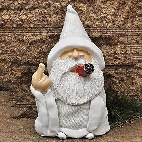 Middle Finger Figurine Ornaments, Funny Garden Gnomes Outdoor Statues 5.9 Inch Naughty Smoking Wizard Dwarf Sculpture Decoration for Lawn Patio Outside Yard Decor Housewarming Valentine's Day Gift - CookCave