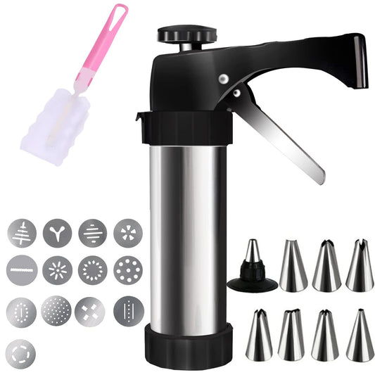 Cookie Press,Spritz Cookie Press for Baking,Stainless Steel Cookie Press Gun Kit with 13 Discs and 8 Icing Tips for DIY Biscuit Maker and Decoration - CookCave