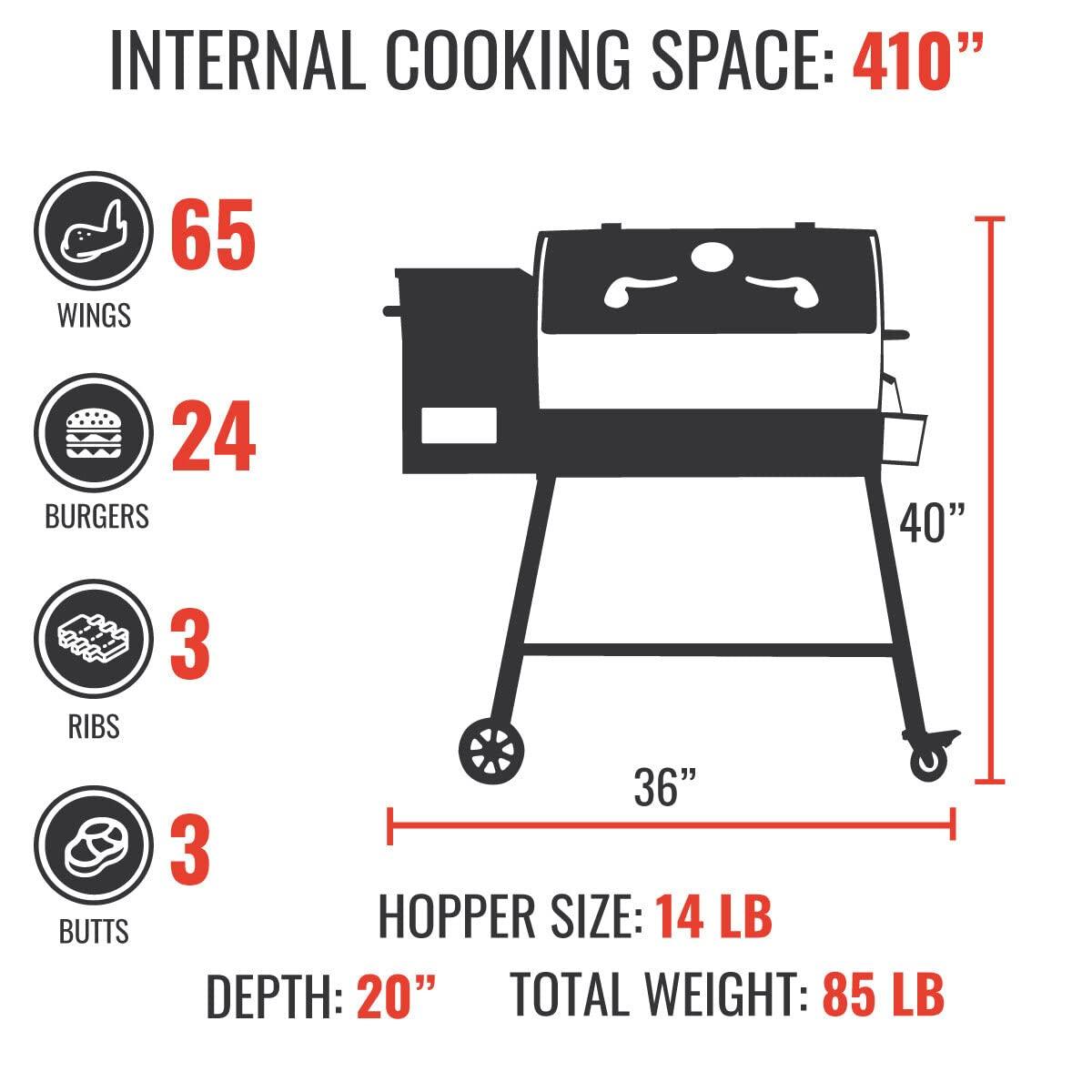 recteq Patio Legend 410 Wood Pellet Smoker Grill | Wifi & App Connectivity | Temp Range 180° to 700+° - CookCave