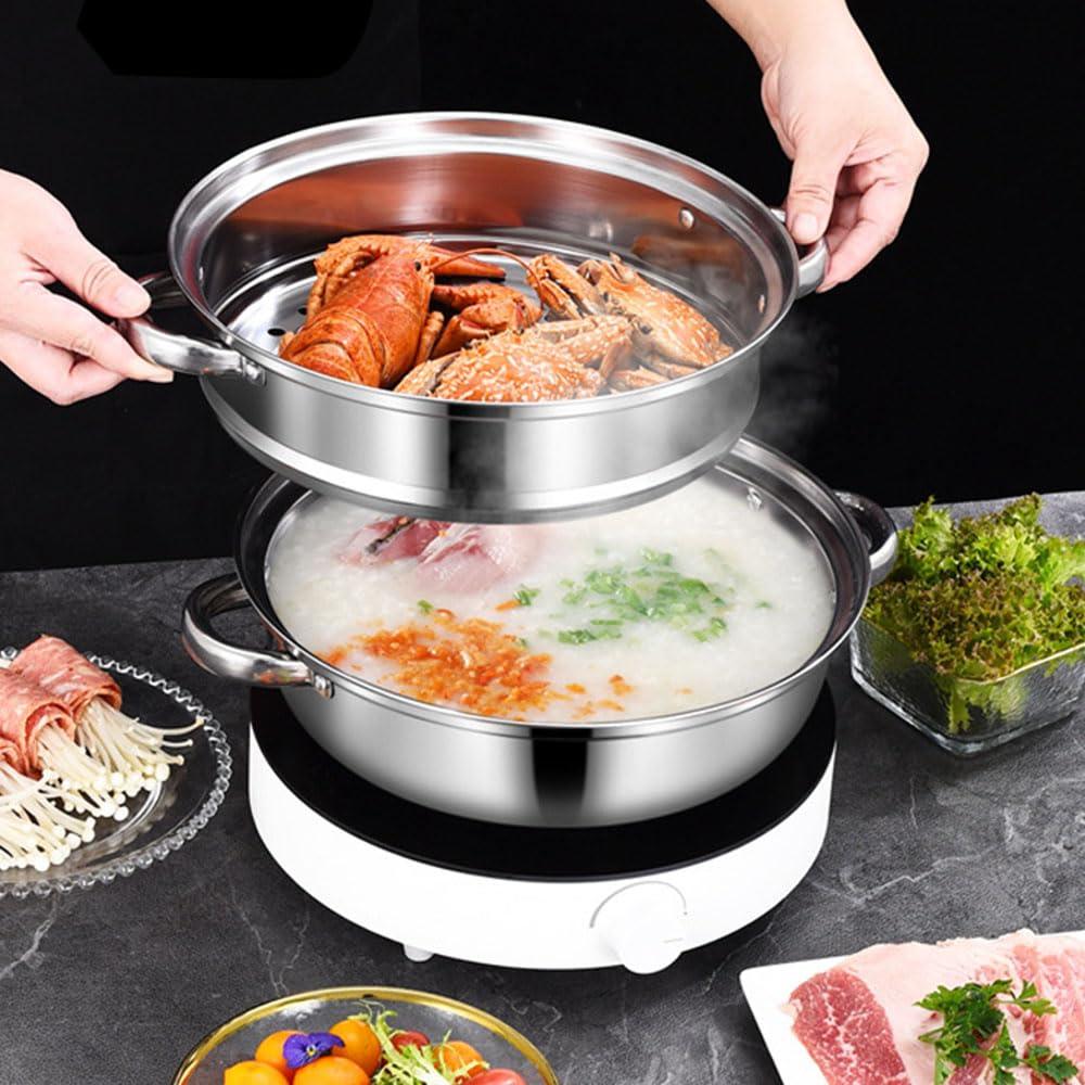 Steamer Pot for Cooking 11 inch Steamer Pot, 2-tier Multipurpose 18/8 Stainless Steel Steam Pot Cookware with Lid for Vegetable, Dumpling, Stock, Sauce, Food - CookCave