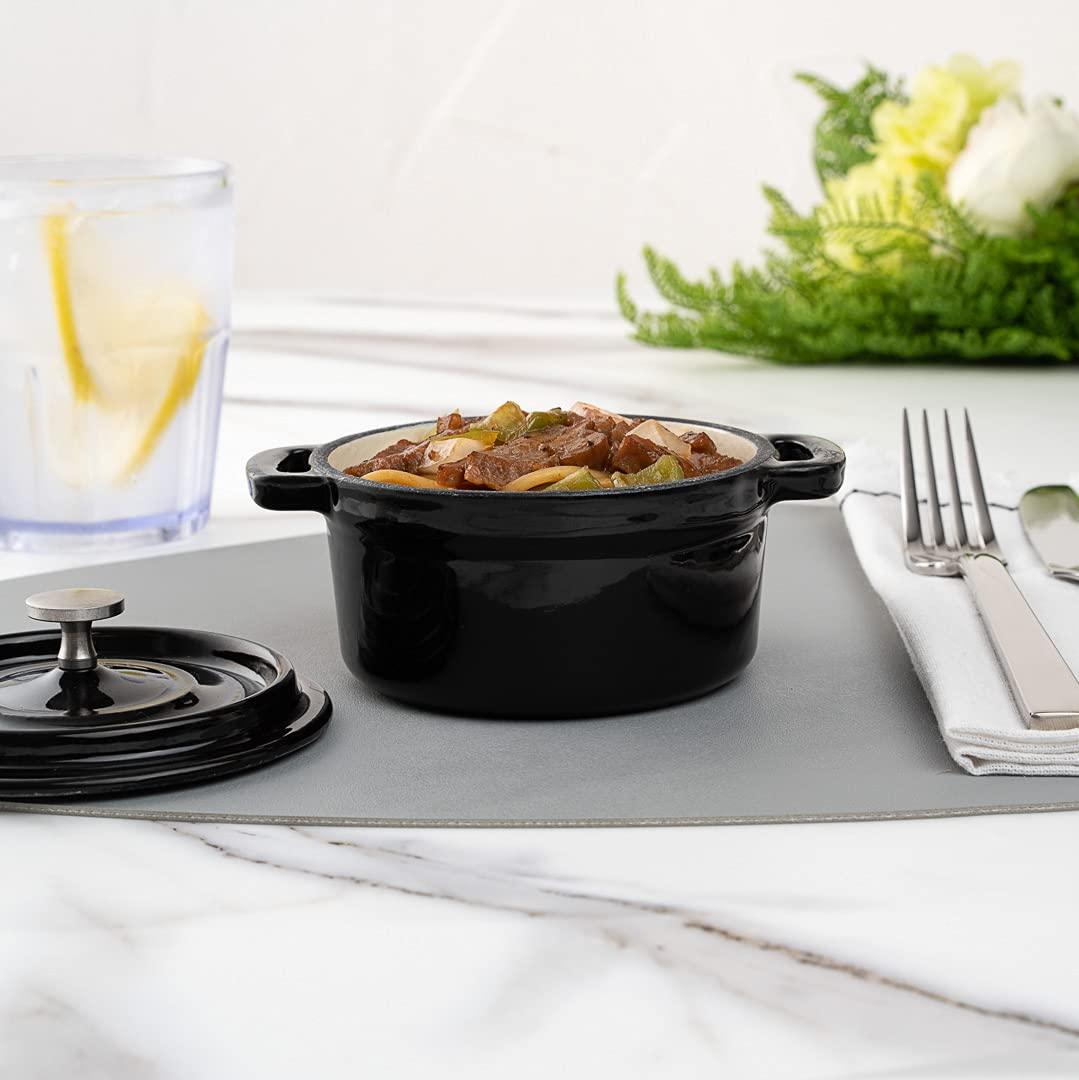 Restaurantware 8 Ounce Mini Casserole Dish, 1 Mini Dutch Oven With Lid - Enameled, Round, Black Cast Iron Mini Cocotte, Heavy-Duty, For Baking, Braising, or Roasting - CookCave