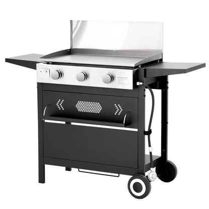 MFSTUDIO Flat Top Gas Griddle Grill with lid, 3 Burner Propane BBQ Grill Outdoor Cooking, Can be Used As a Table Top Griddle, for Camping, 33,000 BTU - CookCave