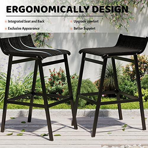 Sundale Outdoor Low Back Bar Stools Set of 2, Patio Metal Counter Height Tall Seat Armless, 2 Pieces High Top Chairs Barstools for Outside Porch Yard Deck Balcony, Classic Black - CookCave