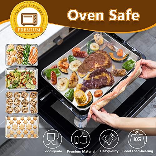 P&P CHEF Baking Sheets and Racks Set (2 Sheet + 2 Rack), Stainless Steel Baking Pan Cookie Sheet with Cooling Rack, Size 16''x12''x1'', Non Toxic & Healthy & Easy Clean - CookCave