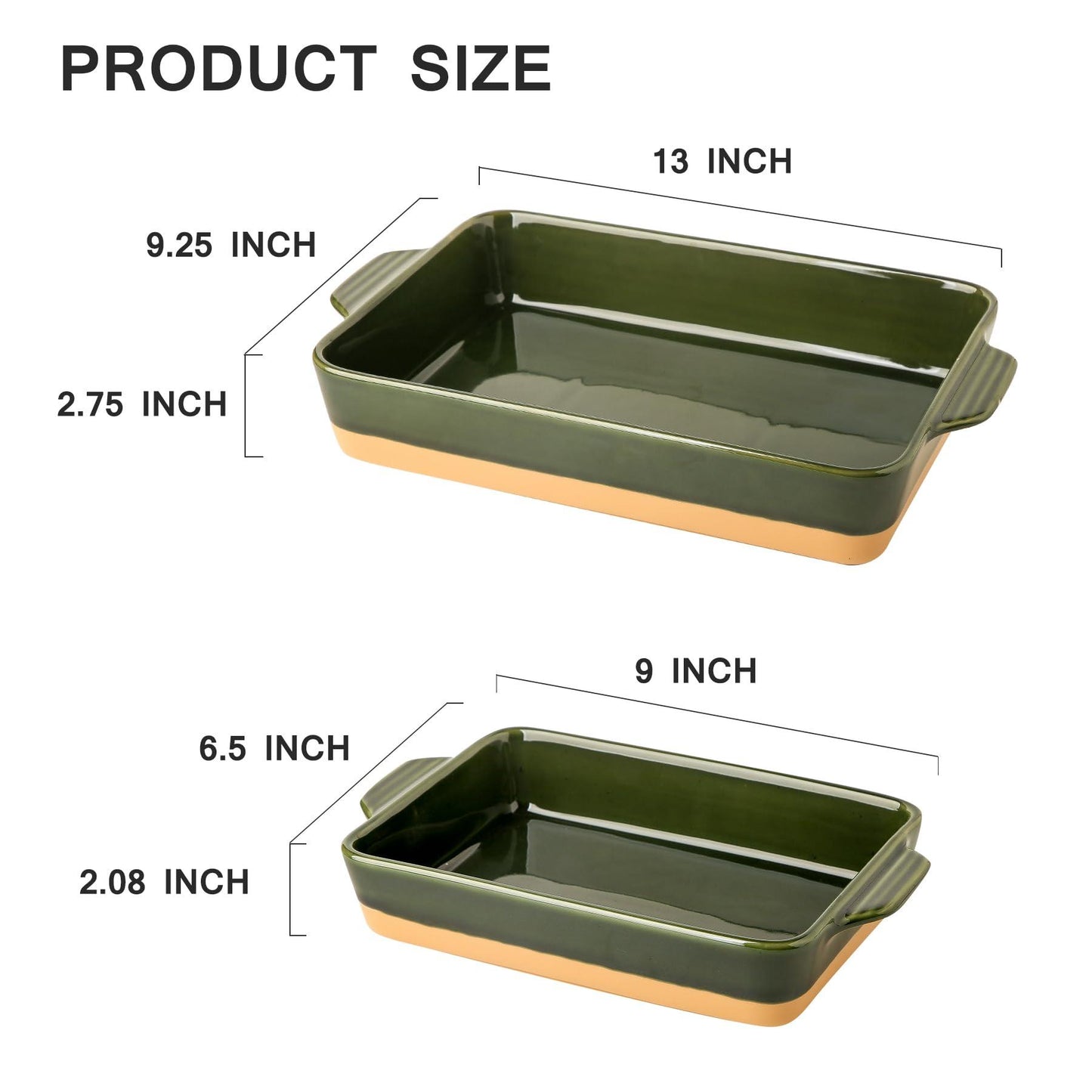 Howise Ceramic Baking Dish Set, Bakeware Set, Rectangular Casserole Dish Set, lasagna Pan, 2 Baking Pans Set for Cooking, Kitchen Dinner, 9 x 13 Inch, Green - CookCave