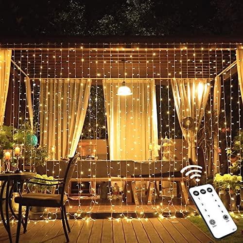 JMEXSUSS 600 LED Christmas Curtain Lights Outdoor, 9.5x19.6ft Christmas String Lights Plug in with Remote, 8 Modes Wall Hanging Lights for Bedroom Party Backdrop Wedding Christmas Decor, Warm White - CookCave