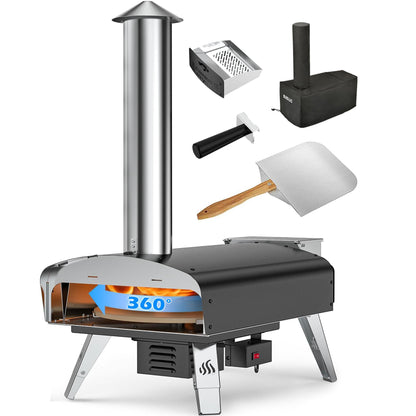 Mimiuo Outdoor Pizza Oven Wood Pellet Fired Pizza Stove with Automatic Rotating System, Pizza Stone, Pizza Peel and Carry Bag (Tisserie W-Oven Series) - Global Patent - CookCave