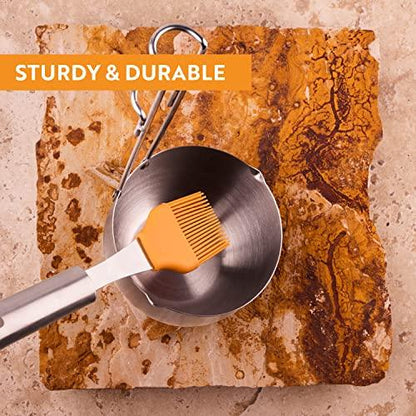 Cave Tools Basting Brush and Sauce Pot, Stainless Steel Handle and Silicone Bristles with Pour Spout - CookCave