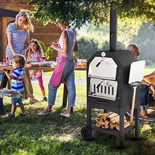 VINGLI Outdoor Pizza Oven Wood Fried with Pizza Stone, Pizza Peel, Grill Rack for Backyard and Camping - CookCave