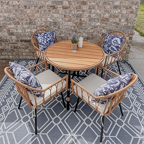 YITAHOME 5 Pieces Outdoor Patio Dining Table Chair Set,Wicker Patio Dining Set,Outdoor Rattan Dining Table Set for Patio, Backyard, Balcony, Garden (with Umbrella Hole) - CookCave