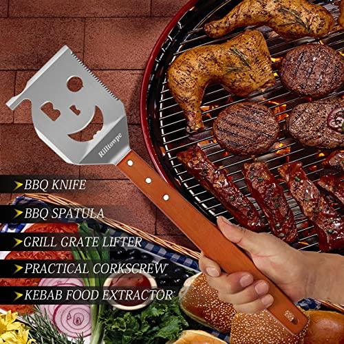 Rilltowpe BBQ Spatula, Outdoor BBQ BBQ Spatula, Wooden Handle Stainless Steel BBQ Spatula, Outdoor BBQ Accessories. Unique BBQ Gifts. - CookCave