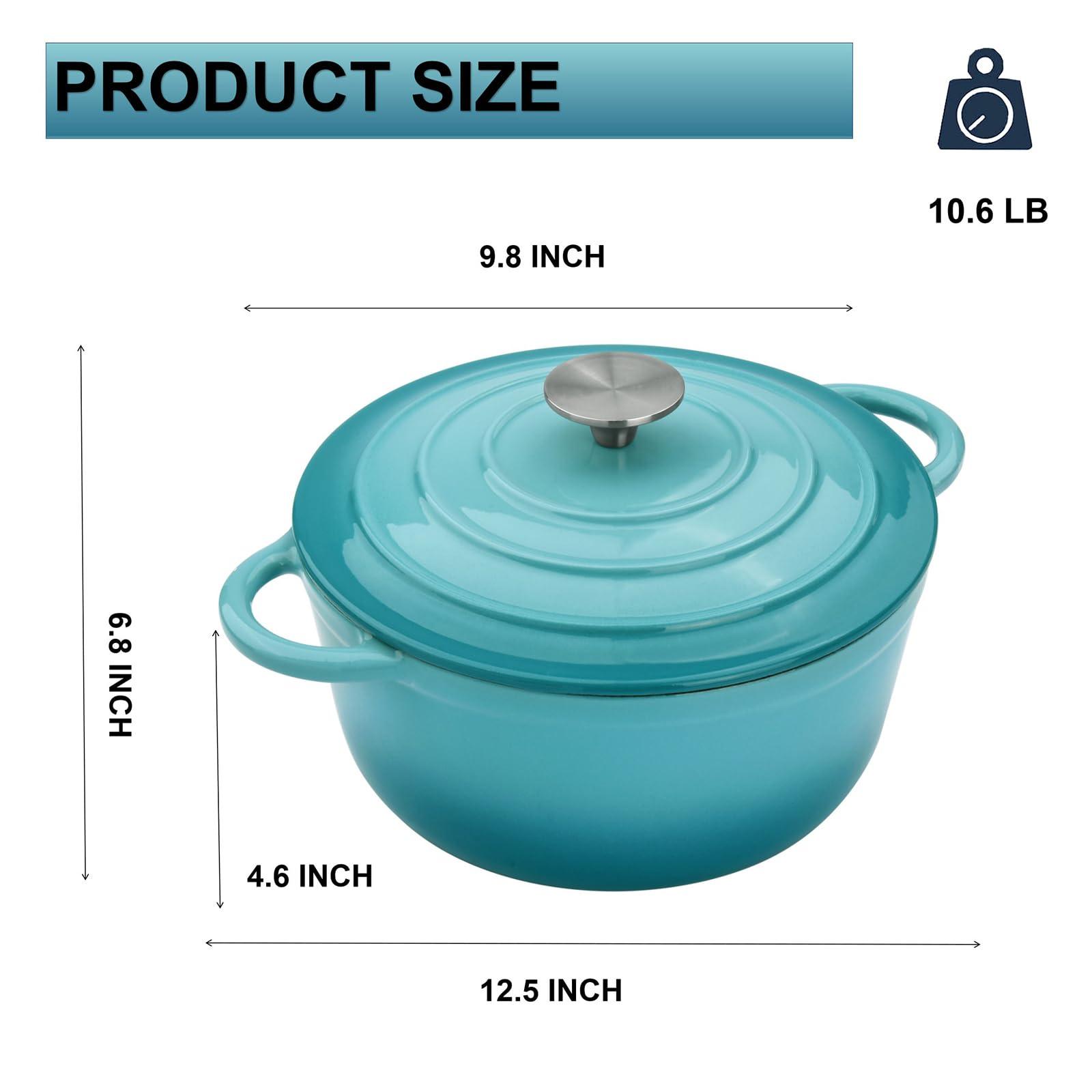 4.5 QT Enameled Cast Iron Dutch Oven with Lid Round Dutch Oven Big Dual Handles Classic Round Pot for Home Baking, Cooking, Aqua - CookCave