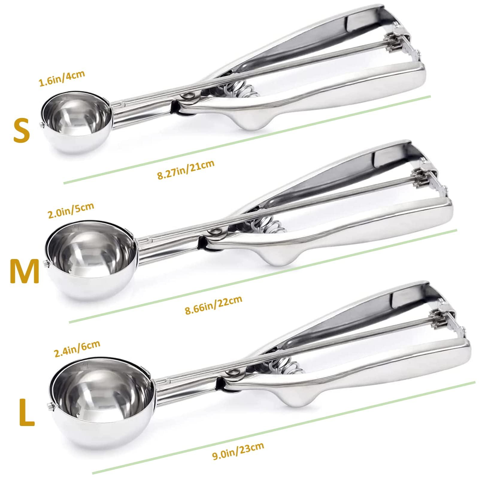 Ice Cream Scoop, 3Pcs Cookie Scoop Set, 18/8 Stainless Steel Cookie Dough Scoop, Cookie Scoops for Baking Set of 3, Ice Cream Scooper with Trigger Release, Cookie Scooper for Baking, Cupcake Scoop - CookCave