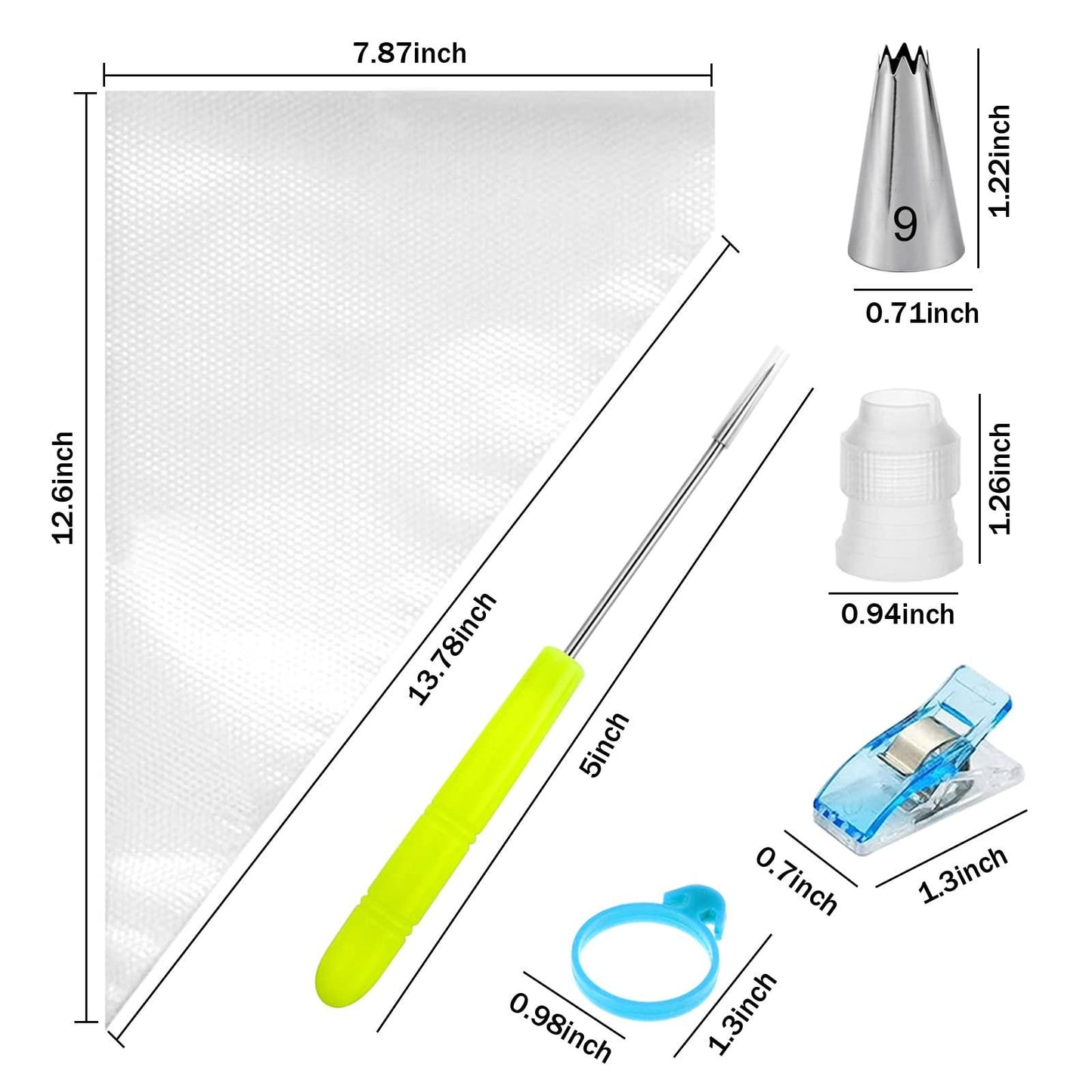 Piping Bags and Tips Set - 100 12Inch Disposable Pastry Piping Bags for Royal Icing with 7 Frosting Tips, 10 Icing Bags Ties, 2 Scriber Needle - Tipless Piping Bags Kit for Cookies & Cake Decorating - CookCave