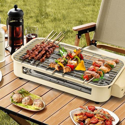 SUEWRITE Indoor Grills Electric Smokeless, Indoor Grills for Kitchen with Non-Stick Cooking Removable Plate, Portable Korean BBQ Grill with Removable Temperature Control, Dishwasher Safe, 1500W - CookCave