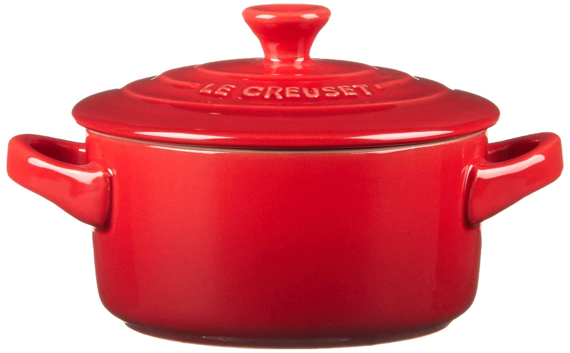 Le Creuset Stoneware Set of 4 Mini Cocottes with Cookbook, 8 oz. each, Cerise - CookCave