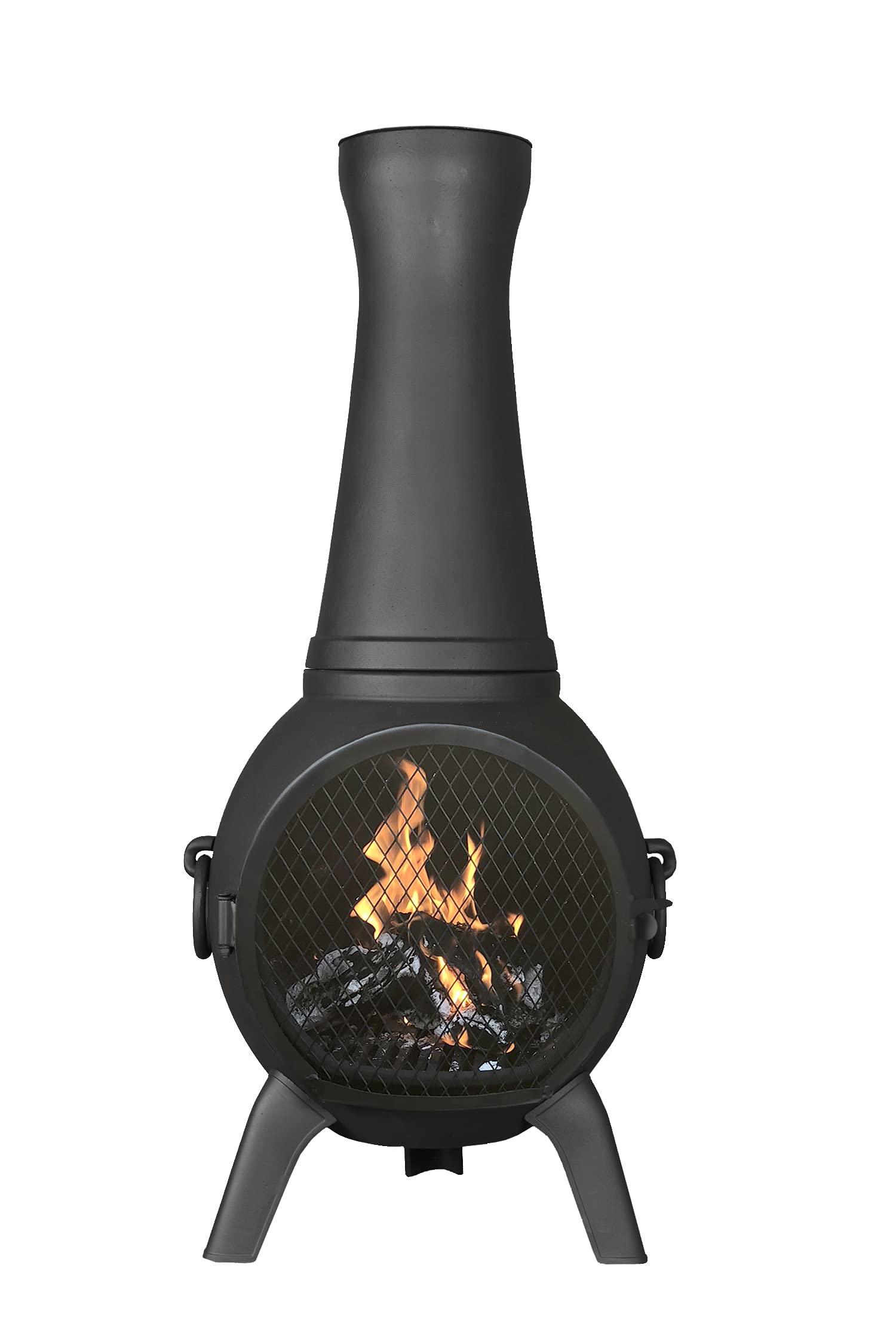 The Blue Rooster Prairie Fire Chiminea Outdoor Fireplace - Wood Burning Cast Aluminum Deck or Patio Firepit - CookCave