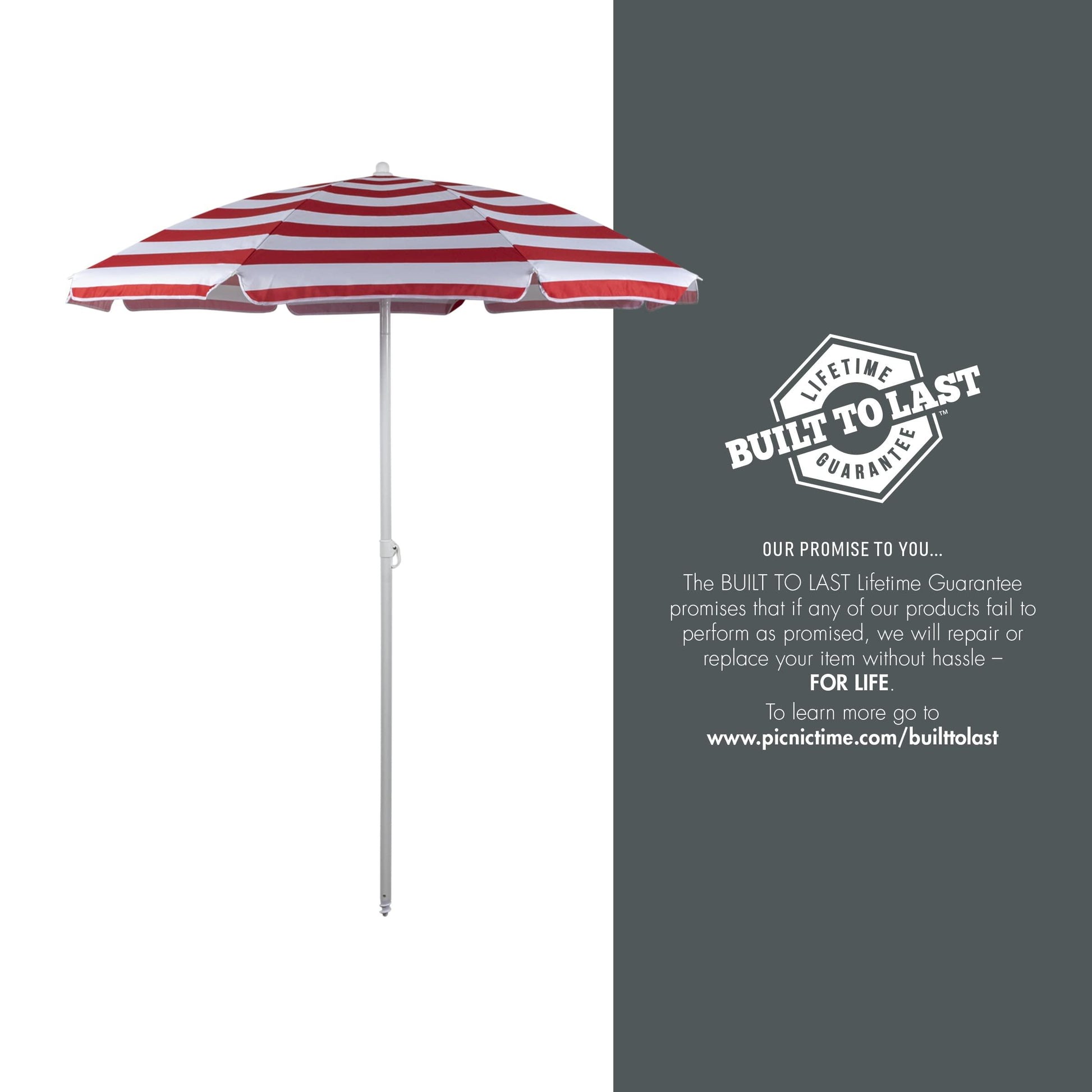 PICNIC TIME Outdoor Canopy Sunshade Beach Umbrella 5.5', Small Patio Umbrella, Beach Chair Umbrella, (Red & White Cabana Stripe) - CookCave