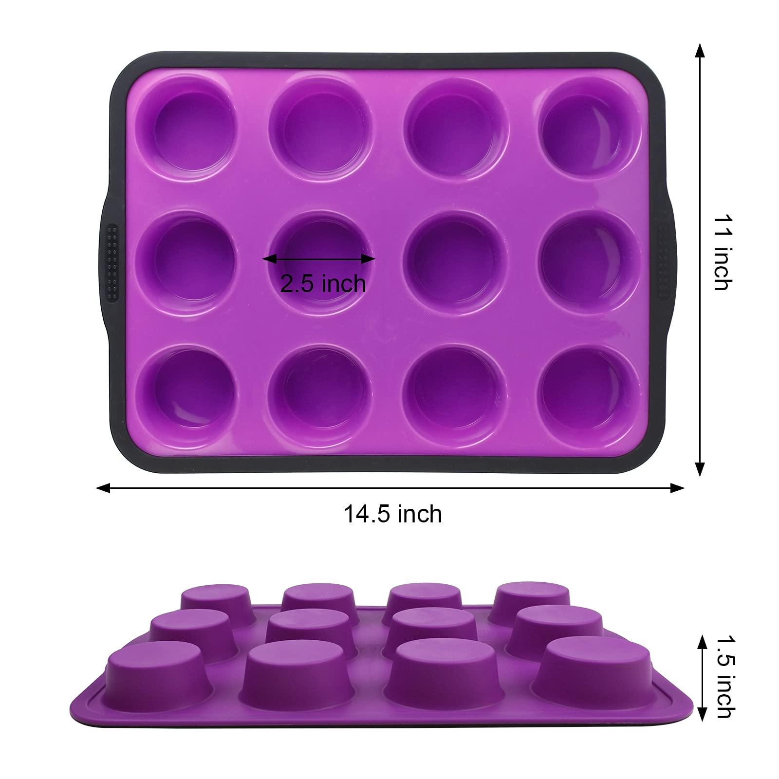 Aichoof Non-Stick Silicone Muffin Pan With Reinforced Stainless Steel Frame Inside,12 Cup Regular Muffin Baking Mold, 12 Cup Muffin Tin, BPA Free,Dishwasher Safe, Purple - CookCave