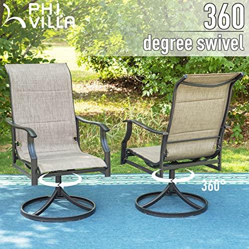 PHI VILLA Swivel Patio Dining Chair with 42" High Back, Padded Textilene Deep Seating Outdoor Chairs with Armrest & E-Coating Frame, All Weather-Resistant for Deck Lawn Garden, Set of 2 - CookCave